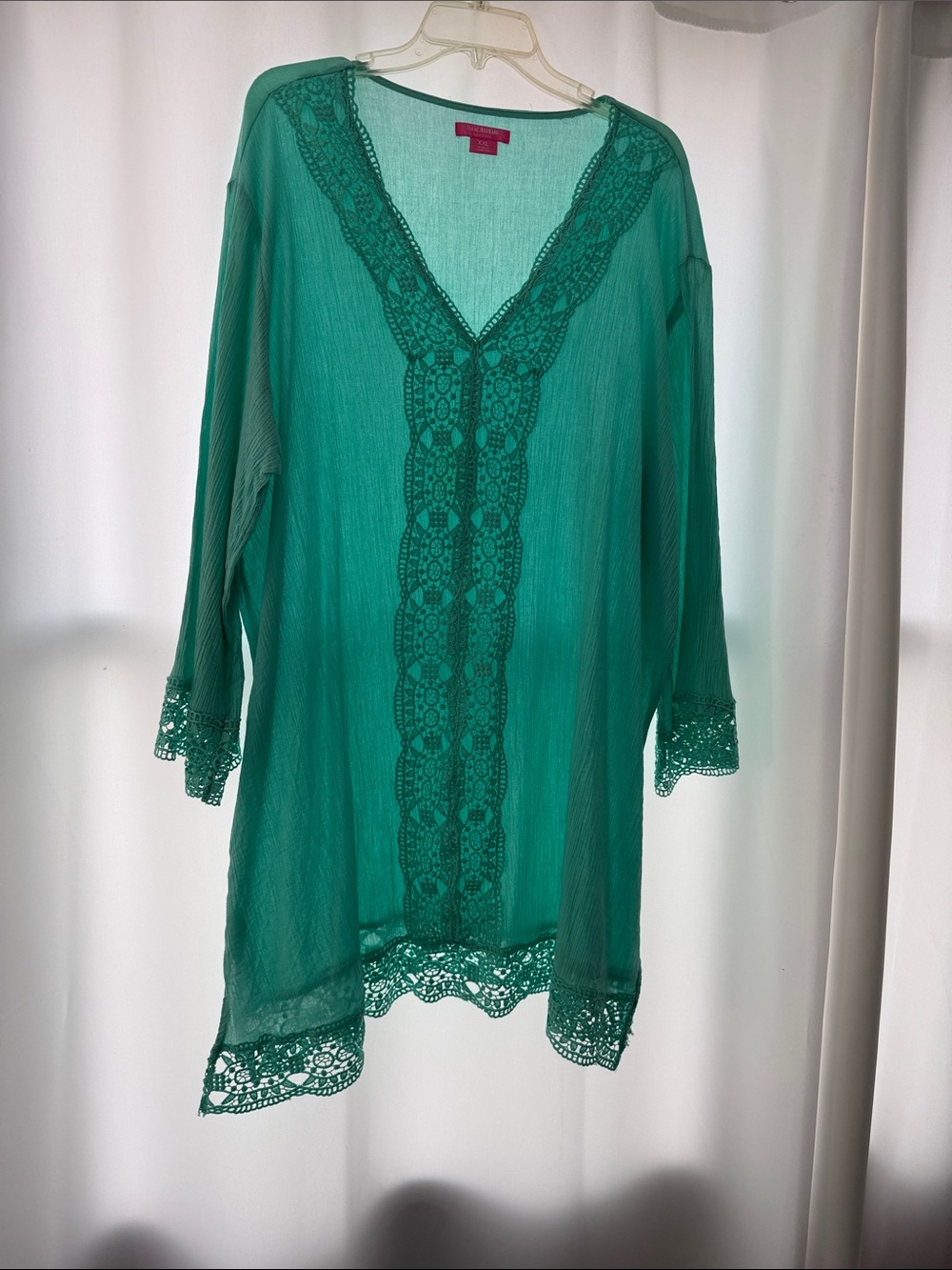 Isaac Mizrahi Teal Green Lace-Trim Swim Coverup